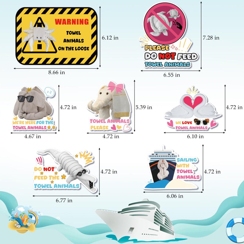 Dazoratix Towel Animals - 7pcs Large Funny Cruise Ship Door Decoration Stickers, Sea Ocean Magnetic Stickers, Cute Animals Cruise Decal for Home, Kitchen, Cabinet, Carnival Party Decor - Image 2
