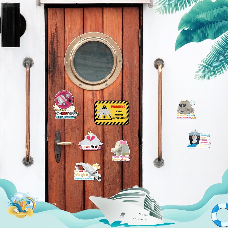 Dazoratix Towel Animals - 7pcs Large Funny Cruise Ship Door Decoration Stickers, Sea Ocean Magnetic Stickers, Cute Animals Cruise Decal for Home, Kitchen, Cabinet, Carnival Party Decor - Image 5