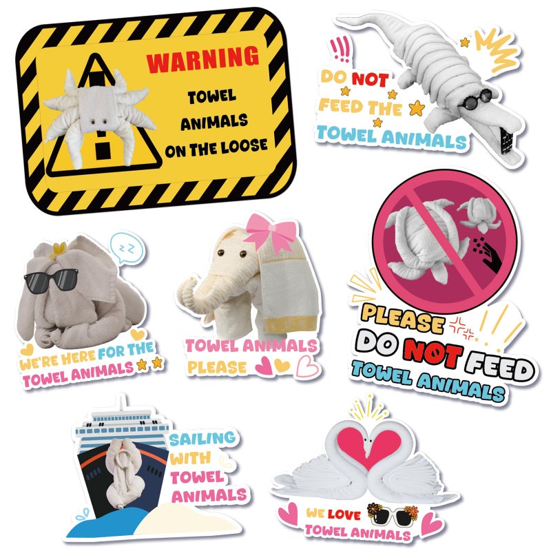 Dazoratix Towel Animals - 7pcs Large Funny Cruise Ship Door Decoration Stickers, Sea Ocean Magnetic Stickers, Cute Animals Cruise Decal for Home, Kitchen, Cabinet, Carnival Party Decor - Image 1