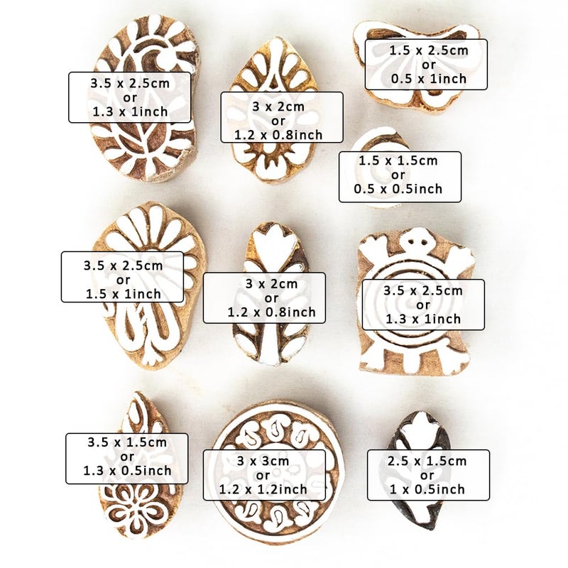 Hashcart Wooden Stamp Block, Printing Stamp Design Set | Block for Printing Saree Border | Dresses, Craft Card Making, Scrapbook, Clay Pottery | Set of 10 - Image 4