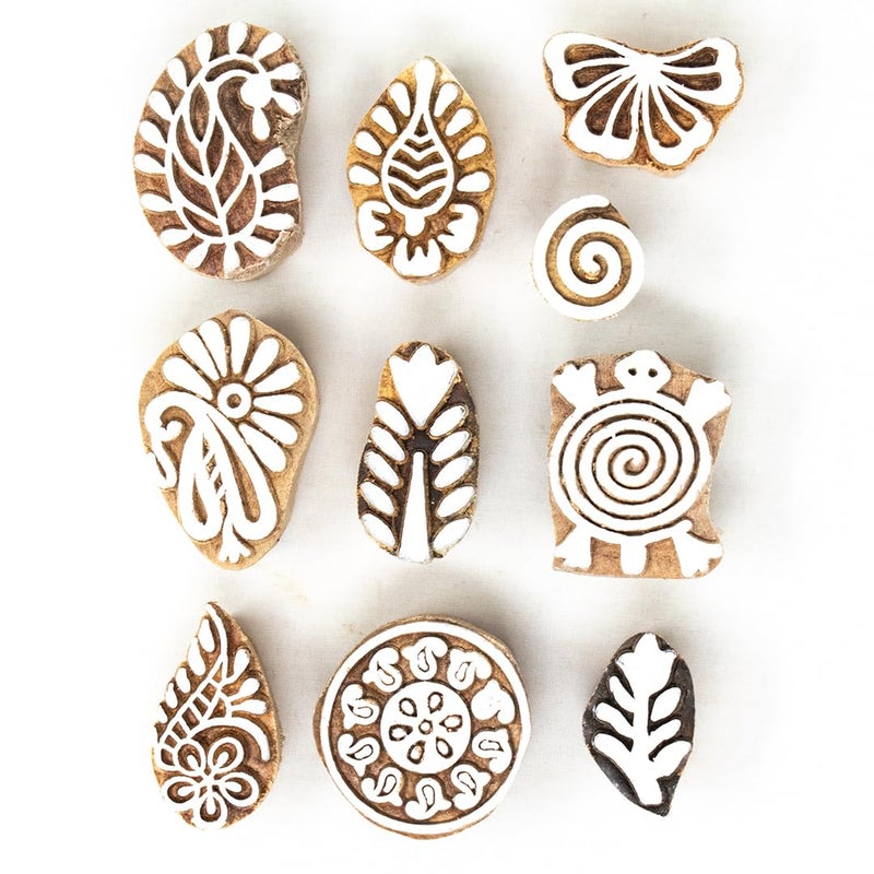 Hashcart Wooden Stamp Block, Printing Stamp Design Set | Block for Printing Saree Border | Dresses, Craft Card Making, Scrapbook, Clay Pottery | Set of 10 - Image 2