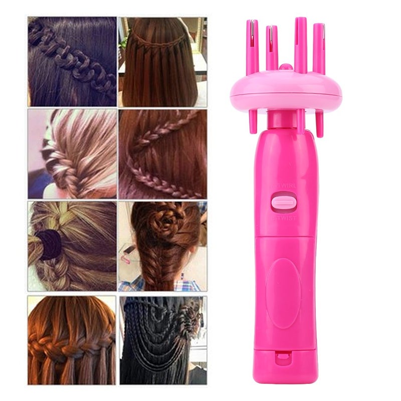 cheekyglo Hair Braider Electric Hair Braid Device, Automatic Hair Braiding Tool X Press Twist Braid Knitted Hair Styling DIY Convenient Twist Braid Hair Braiding Tool for Girl's Headdress, Pink - Image 1