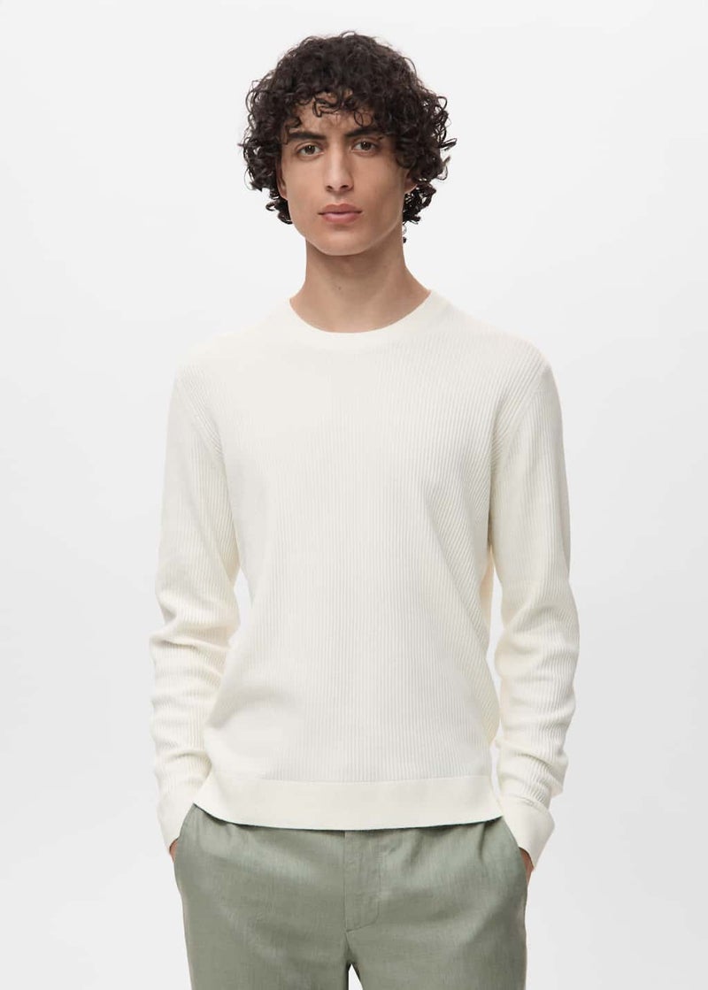 Mango Man Fine Rib-Knit Cotton Sweater  - Image 1