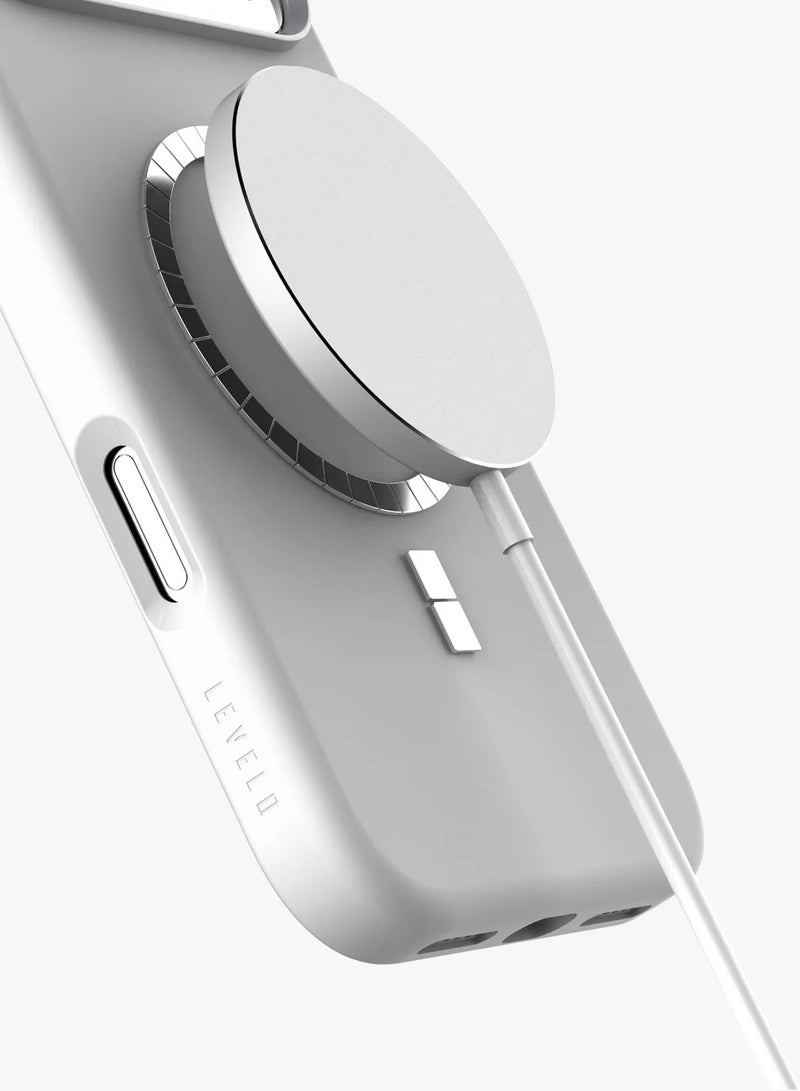 LEVELO iPhone 17 Pro Iris Magsafe Liquid Silicone Case / iP 17 Pro Cover / Shock-Resistant Bumper / 5ft. | 1.5m Drop Tested / Strong Magnets - White - Image 4