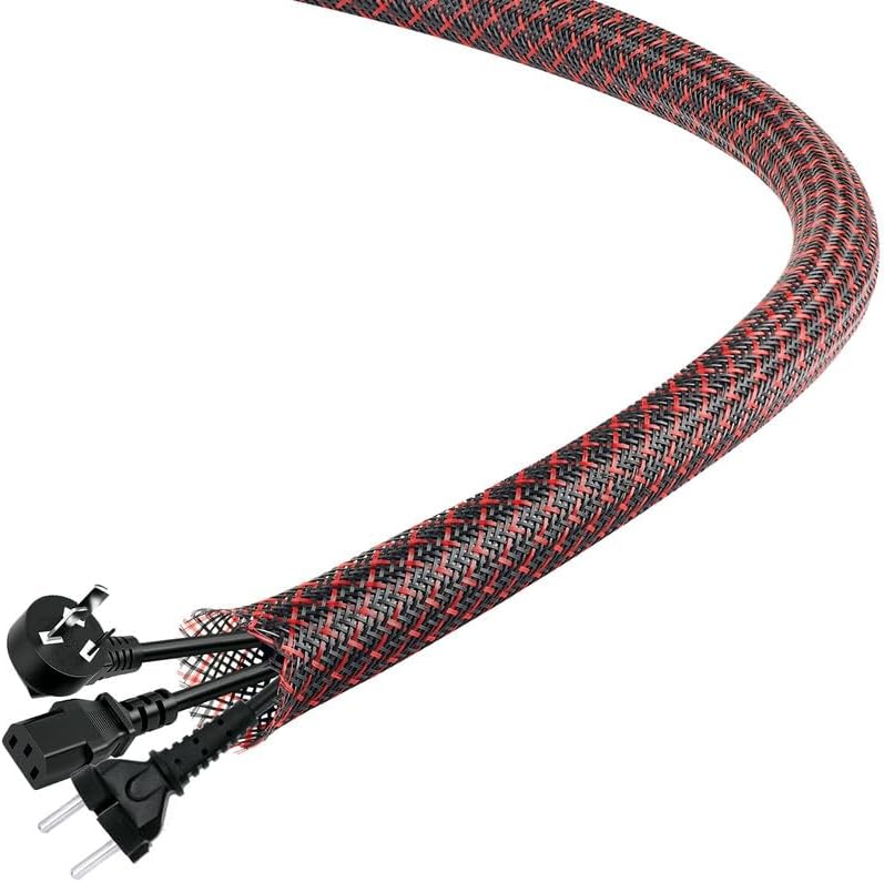 Aibole 25Ft-1/4inch PET Expandable Braided Wire Sleeving,Wire Loom Cable Sleeve for TV,Computer,Home Theater,Automotive,Home Industrial,Electrical Wires,Chemical,Protect Cat from Chewing Cords,BlackRed - Image 1
