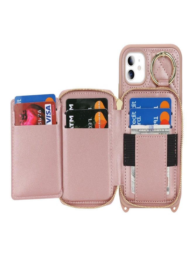 Hamany for iPhone 11 Case Wallet with Card Holder for Women,for iPhone 11 Phone case Wallet with Strap Credit Card Slots Crossbody with Kickstand Zipper Case-Rose Gold - Image 5