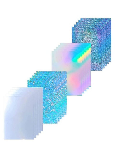 20 Sheets Holographic Sticker Paper Printable A4 Sticker Self Adhesive Holographic Stickers Paper Waterproof Transparent Film 4 Styles Patterns for Inkjet Laser Printers