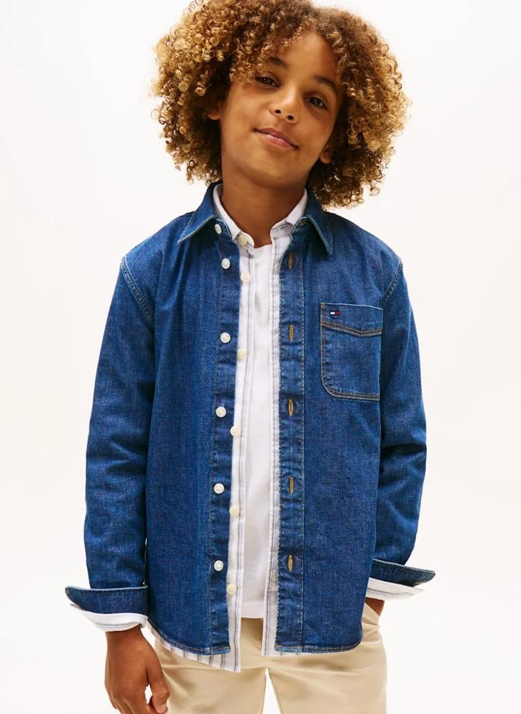 Tommy Hilfiger Denim Dark Kids Relaxed Denim Regular Fit Shirt for Men | Best Price UAE