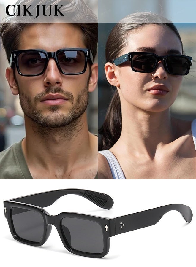 CIKJUK Classic Sunglasses Men Women Rectangular Trendy sunglass Thick Frame Men's Women's Sun Glasses Square Mens Eye Glasses Travel Driving Daily for Mens Shades UV400 Protection Sun Glas Black - Image 1