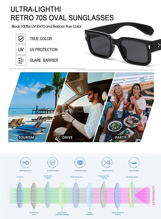 CIKJUK Classic Sunglasses Men Women Rectangular Trendy sunglass Thick Frame Men's Women's Sun Glasses Square Mens Eye Glasses Travel Driving Daily for Mens Shades UV400 Protection Sun Glas Black - Image 3