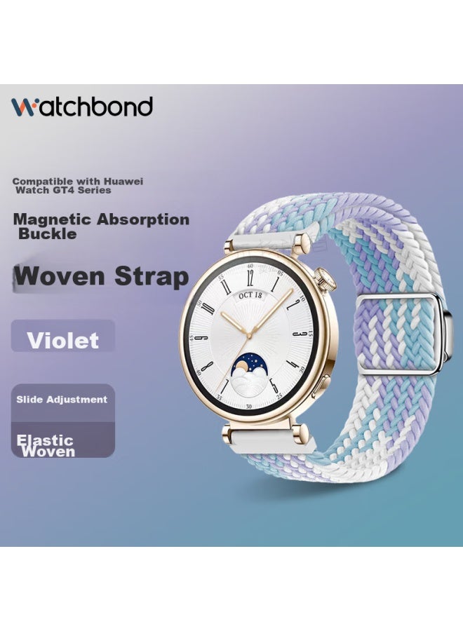Watchbond Compatible With Huawei Watch Women's Gt5 41mm Braided Gt4 Strap, Purple Magnetic Clasp, Wristband For Smart Sports Watch, 18mm, Breathable Summer Women's Accessory - Image 1
