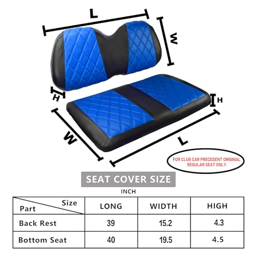 NOKINS Golf Cart Diamond Seat Covers Kit, Fit for Club Car Precedent OEM Standard Front Seat Cushion, Golf Cart Vinyl Seat Cover, No Nails Required (Blue and Black) - Image 5