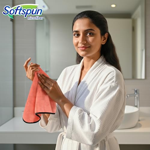 SOFTSPUN Microfiber Face & Hand Towel 2 Pc Peach Colour! Ultra Absorbent Super Soft & Lightweight Quick Drying for Men & Women Daily Use Unisex. - Image 4