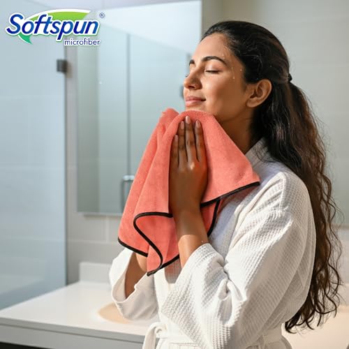 SOFTSPUN Microfiber Face & Hand Towel 2 Pc Peach Colour! Ultra Absorbent Super Soft & Lightweight Quick Drying for Men & Women Daily Use Unisex. - Image 2