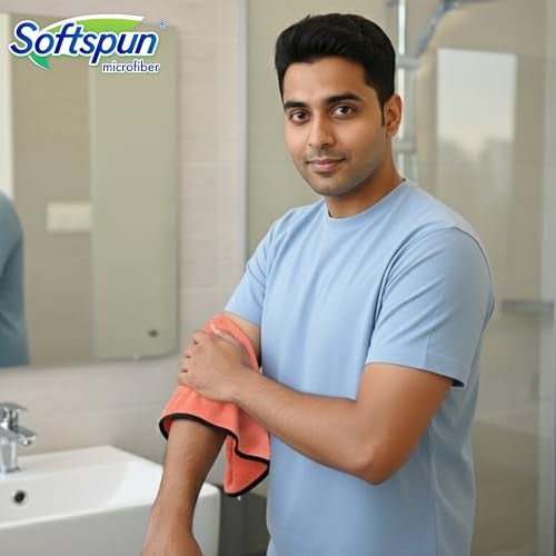 SOFTSPUN Microfiber Face & Hand Towel 2 Pc Peach Colour! Ultra Absorbent Super Soft & Lightweight Quick Drying for Men & Women Daily Use Unisex. - Image 5