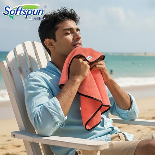 SOFTSPUN Microfiber Face & Hand Towel 2 Pc Peach Colour! Ultra Absorbent Super Soft & Lightweight Quick Drying for Men & Women Daily Use Unisex. - Image 3