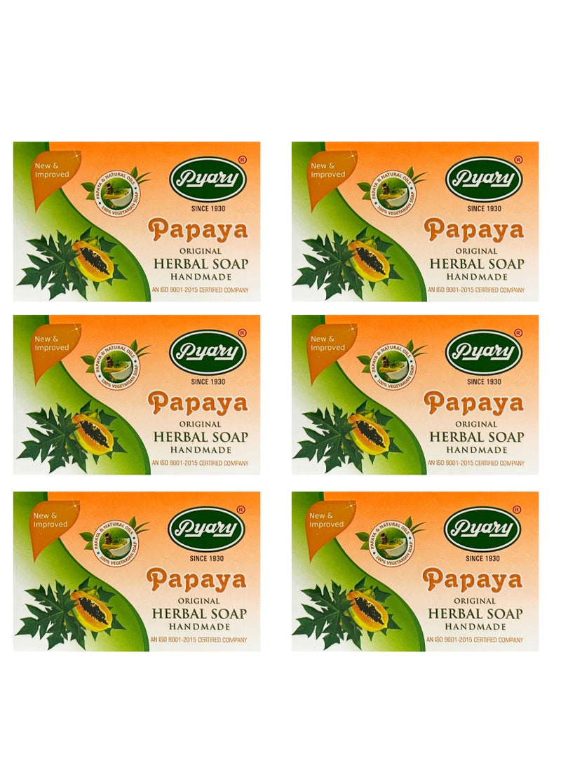 Pyary Pack Of 6 Papaya Original Herbal Soap Handmade - Image 1