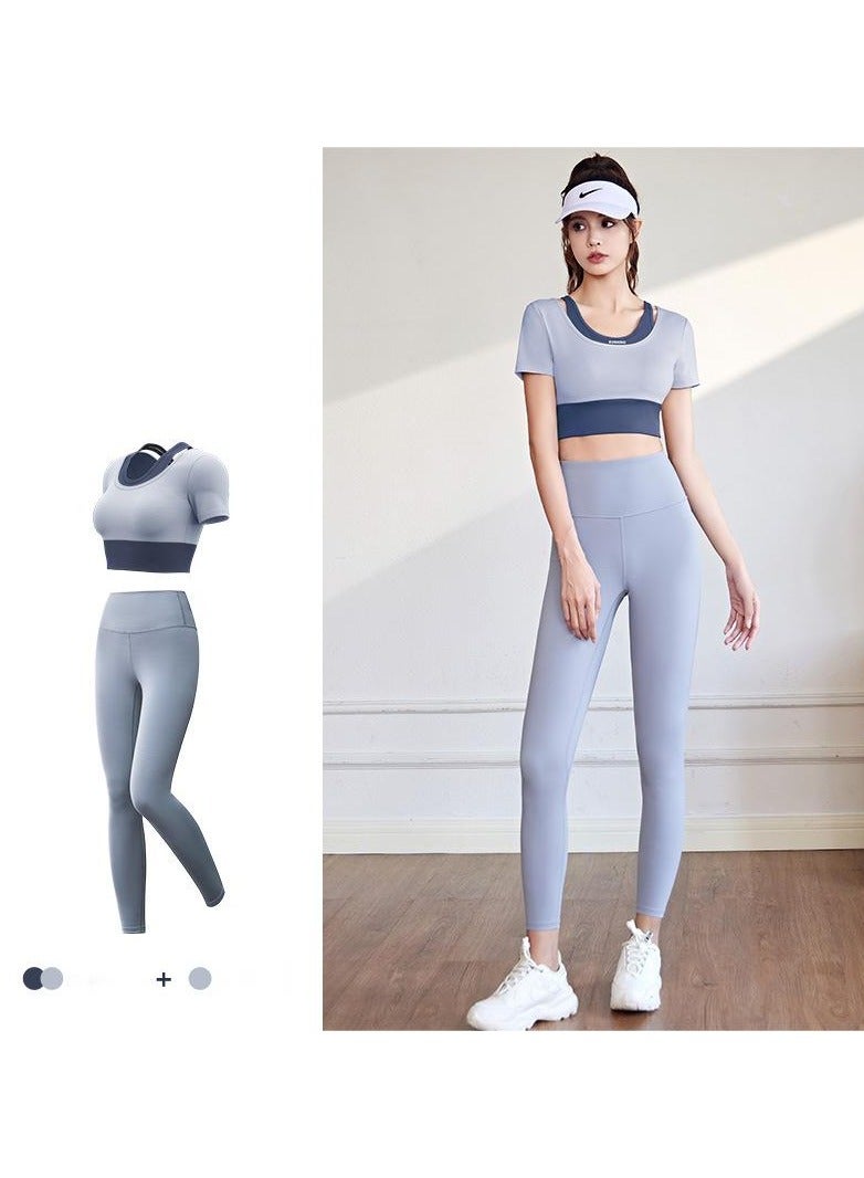 Generic Women's High-Waisted Yoga Pants With Short Sleeves, Breathable Belly Control Yoga Leggings With Short Sleeve Set Exercise, Gym, Sports, Outdoors  - Image 1
