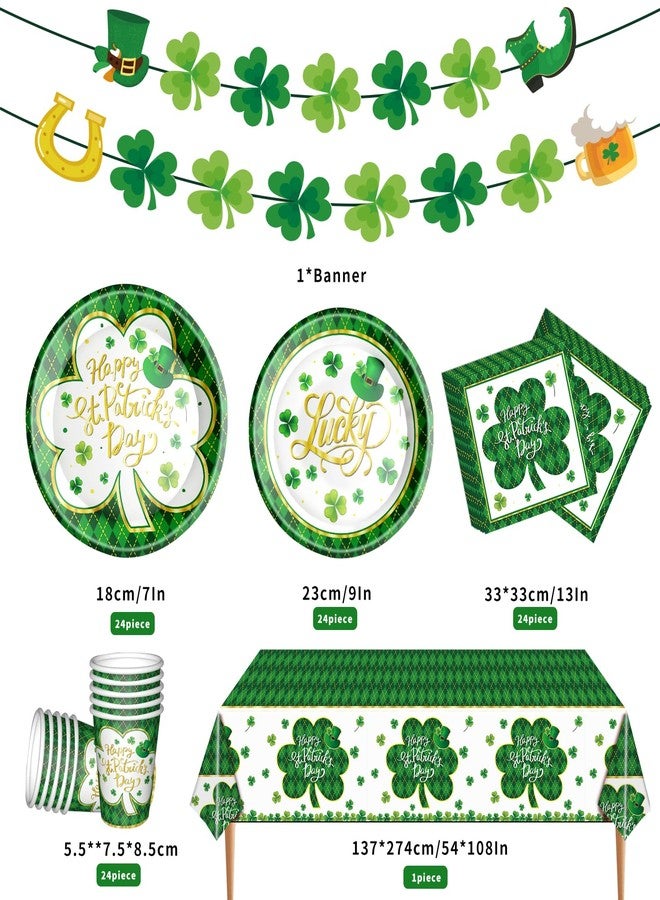 Baolaiballoon St. Patrick's Day Party Supplies Tableware Set Irish Themed Tableware with Lucky Shamrock Paper Plates Napkins Cups Tablecloth Banner for St. Patrick's Day Party Decorations, Serves 24 - Image 2
