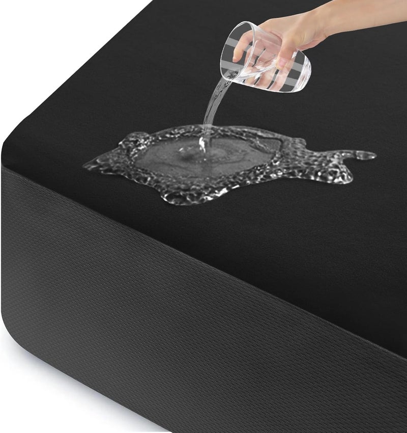 ohano Waterproof Mattress Protector 180 x 200 cm, Fine Flannel Microfibre Fitted Sheet, Incontinence Pad, Moisture Protection Bed Sheet, Waterproof and Breathable Mattress Cover, Black - Image 1