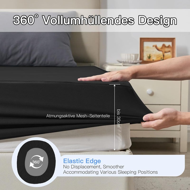 ohano Waterproof Mattress Protector 180 x 200 cm, Fine Flannel Microfibre Fitted Sheet, Incontinence Pad, Moisture Protection Bed Sheet, Waterproof and Breathable Mattress Cover, Black - Image 5