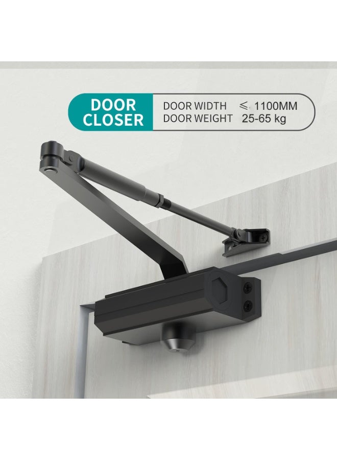 WALALLA Automatic Door Closer Heavy Duty Fire Prevention Spring Hydraulic Aluminum Alloy Surface Mounted Residential Commercial Grade Door Closer Adjustable Speed Door Weights 25-65 kg,Black - Image 2