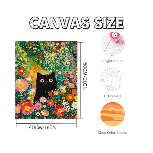 Mosaflare Paint by Numbers for Adults Beginner, Flowers and Black Cat Adult Paint by Number Kits on Canvas, DIY Acrylic Oil Easy Painting by Numbers for Home Wall Decor 16X20 inch (Without Frame) - Image 5