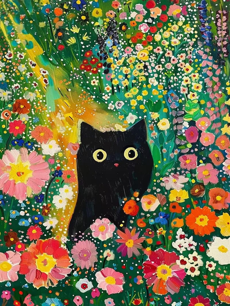 Mosaflare Paint by Numbers for Adults Beginner, Flowers and Black Cat Adult Paint by Number Kits on Canvas, DIY Acrylic Oil Easy Painting by Numbers for Home Wall Decor 16X20 inch (Without Frame) - Image 1