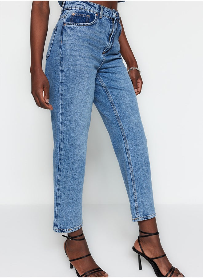 trendyol - Blue High Waist Straight Jeans TWOSS23JE00089 - Image 1