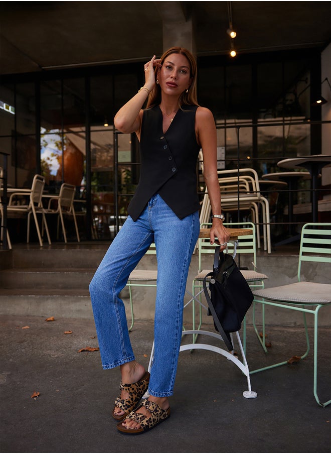 trendyol - Blue High Waist Straight Jeans TWOSS23JE00089 - Image 1