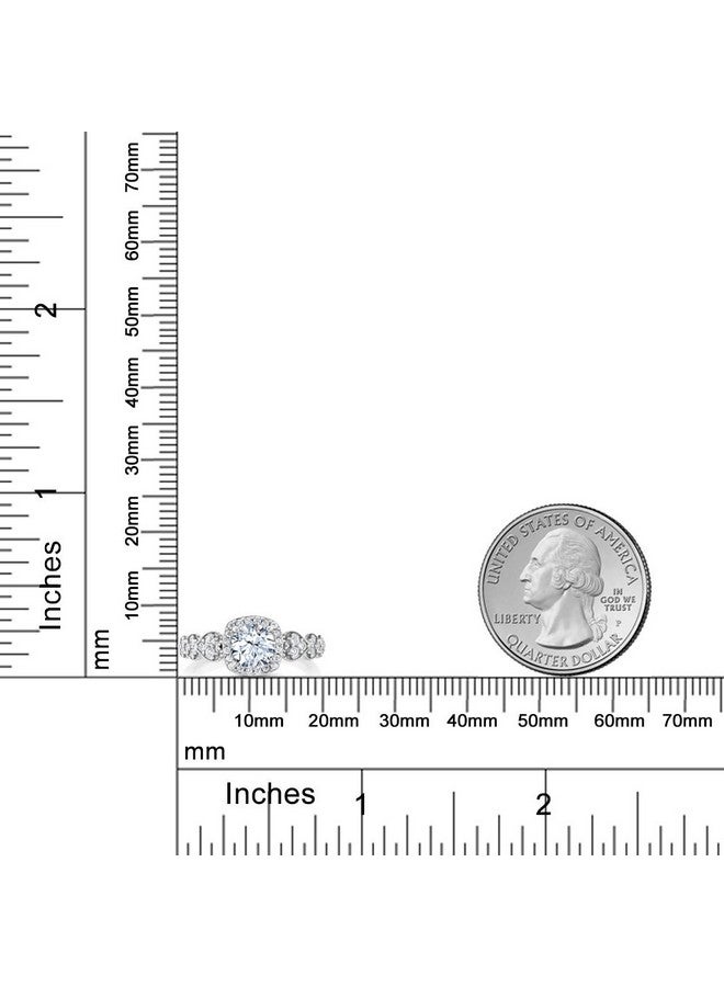 GEM STONE KING خاتم خطوبة نسائي من الفضة الإسترلينية 925 على شكل قلوب وسهام مع ياقوت أبيض مصنّع (1.52 قيراط قطع دائري) (المقاس 7) - Image 3
