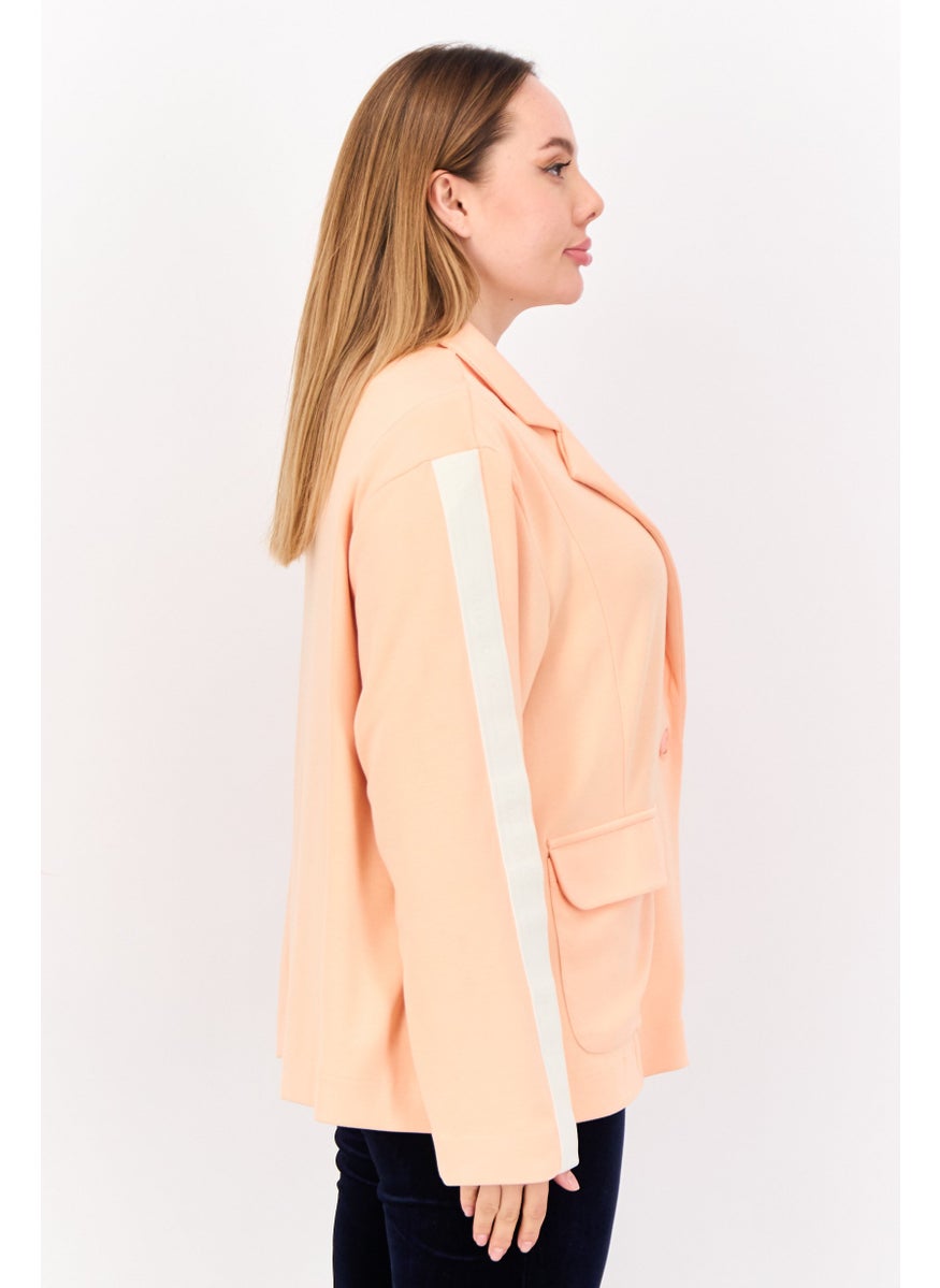 TRIBE OF 6 - Women Regular Fit Brand Logo Casual Blazer, Coral - Image 1