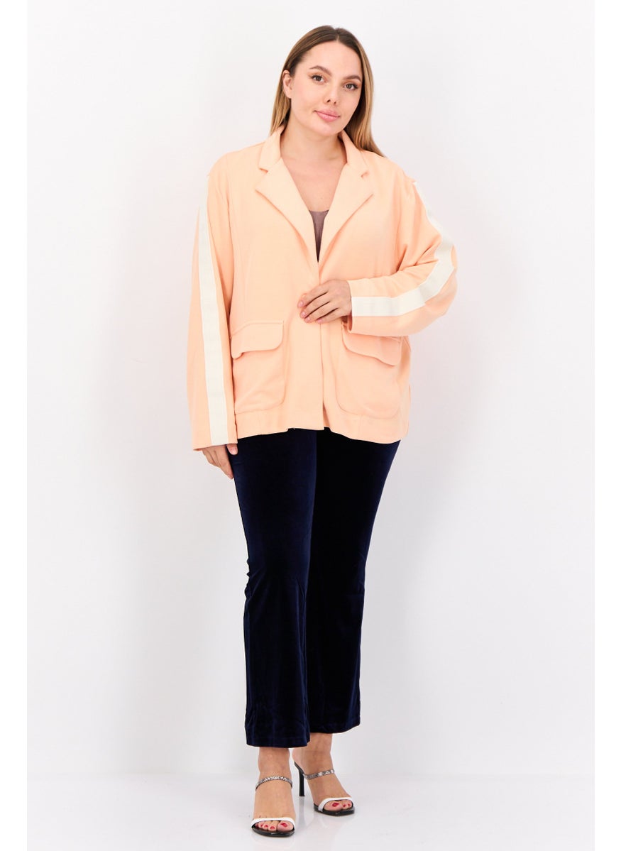 TRIBE OF 6 - Women Regular Fit Brand Logo Casual Blazer, Coral - Image 1