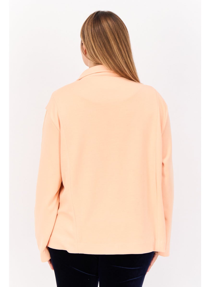 TRIBE OF 6 - Women Regular Fit Brand Logo Casual Blazer, Coral - Image 1