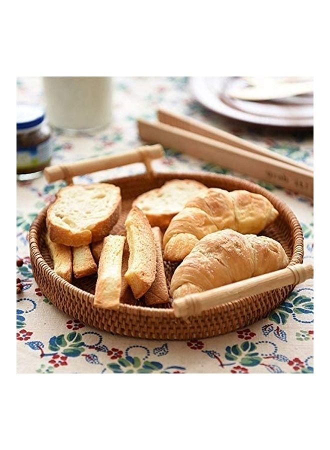 Loquat Round Woven Serving Tray with Handles Brown 22cm - Image 5