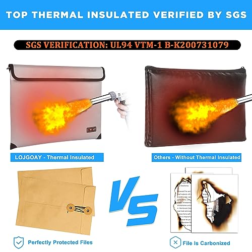 LOJGOAY Waterproof Fireproof Document Bag - 5200°F with Heat Insulated, fireproof bags with Zipper, Fire Safe Envelope Bag for Cash/Important Documents/Valuables, 13.9"x10.6" fire proof money bag - Image 4