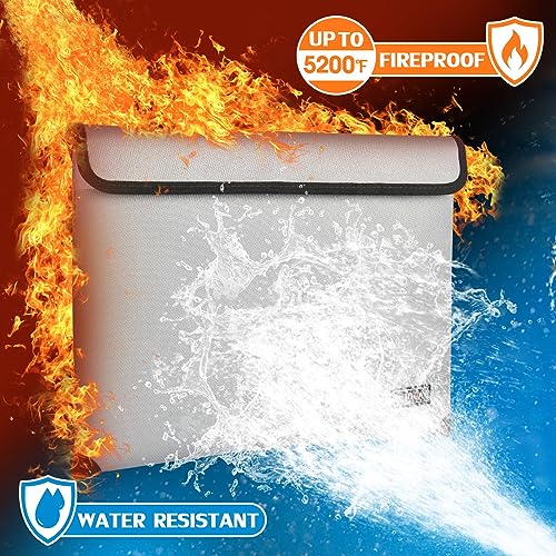 LOJGOAY Waterproof Fireproof Document Bag - 5200°F with Heat Insulated, fireproof bags with Zipper, Fire Safe Envelope Bag for Cash/Important Documents/Valuables, 13.9"x10.6" fire proof money bag - Image 2