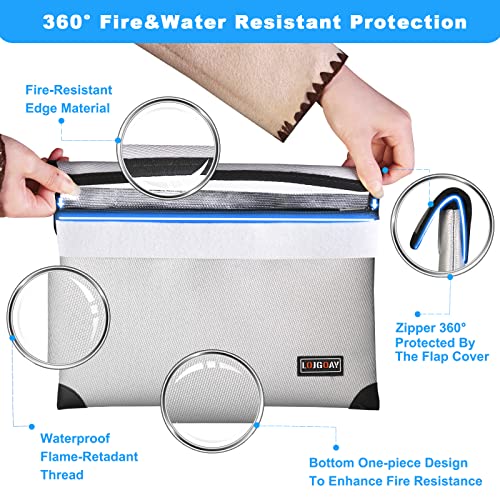 LOJGOAY Waterproof Fireproof Document Bag - 5200°F with Heat Insulated, fireproof bags with Zipper, Fire Safe Envelope Bag for Cash/Important Documents/Valuables, 13.9"x10.6" fire proof money bag - Image 5
