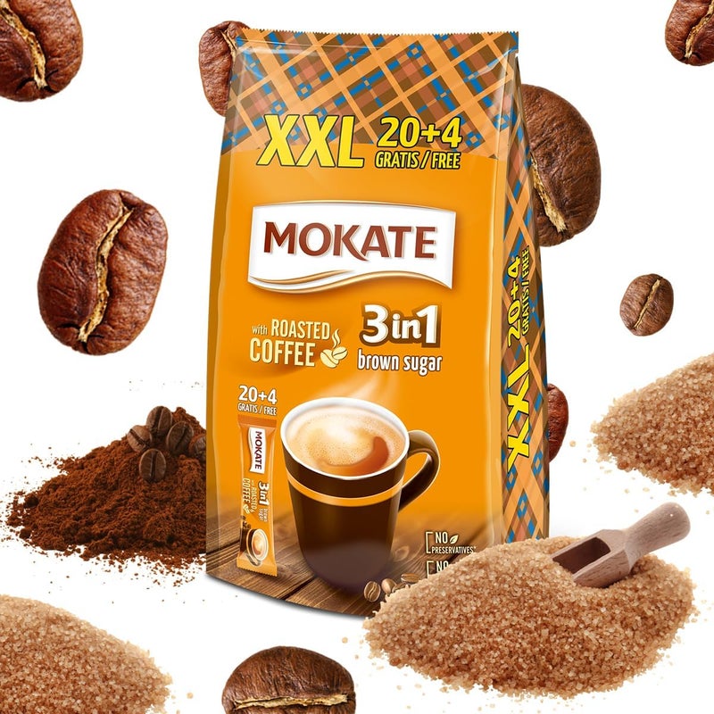 MOKATE موكات 3 في 1 مزيج قهوة فورية مع سكر بني - 24 كيس (17 جرام لكل واحد) - Image 4