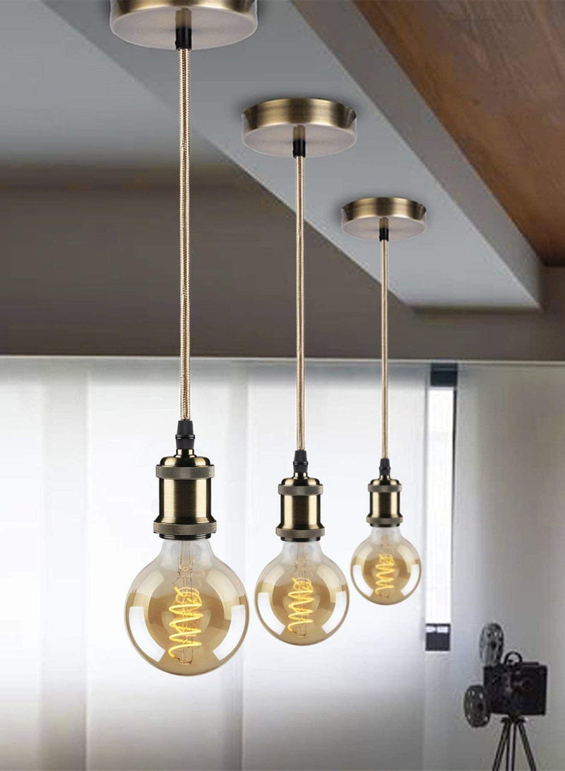 Zikra Ceiling Pendant & Lamp Holder, Metal Pendant Light Fitting, E27 Lamp Holder, Adjustable Cable Length, Fitting Set with Braided Fabric Cable (Red/Bronze) - Image 5