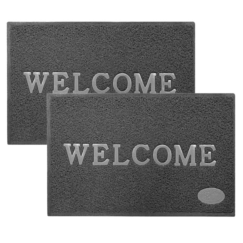 VSTUCART Welcome Door Mat Anti Skid PVC Doormat for Home Perdan for Main Door58x38 cm Grey Pack of 2 - Image 1