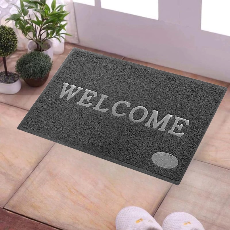 VSTUCART Welcome Door Mat Anti Skid PVC Doormat for Home Perdan for Main Door58x38 cm Grey Pack of 2 - Image 2
