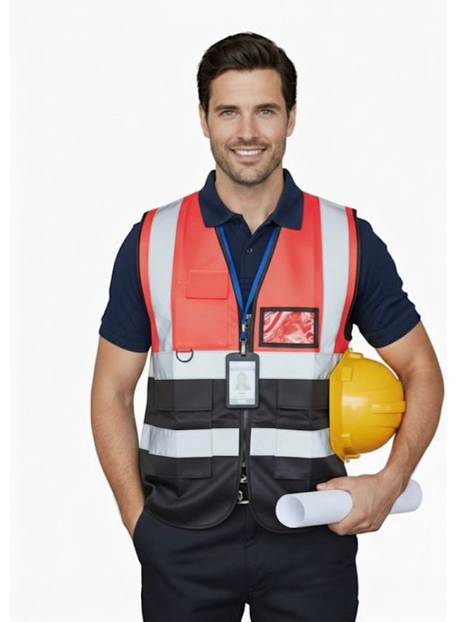 High Quality Engineers Safety Vest EN 20471 Specification Multi-Pocket, 360 Degree High Visibility Reflective, for Men and Women, Color (Red)... - Image 1