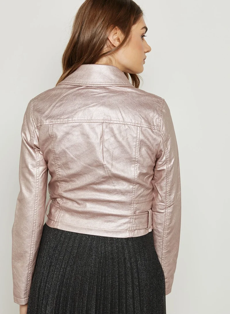 NEW LOOK Metallic PU Biker Jacket