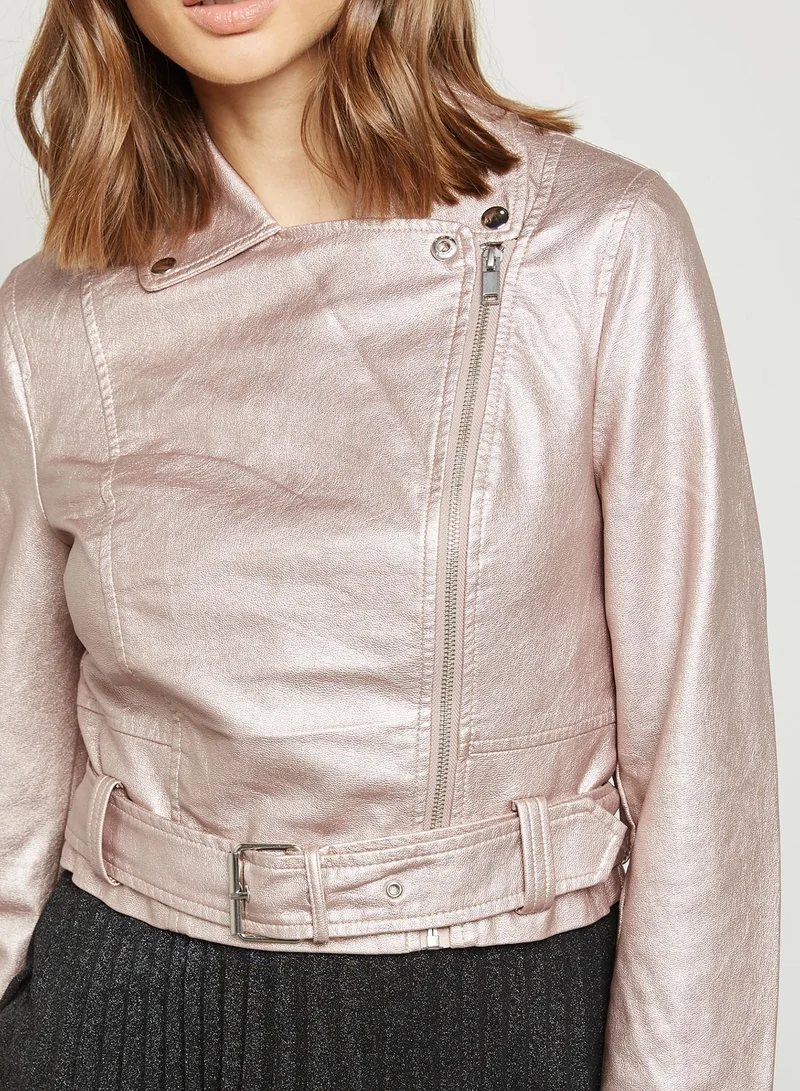 NEW LOOK Metallic PU Biker Jacket