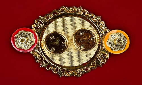 LUXCKY Golden Decorative Designer Roli Chawal/Rice Holder, Kumkum Haldi Holder Rakhi Pooja Thali Indian Festival Diwali Pujan Mandir Tika Roli Plate (Round Shape) - Image 1