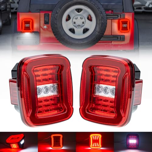Mingrui test Led Tail Lights Kit for 87-95 J'eep Wrangler YJ, 1997-2006 TJ, J'eep CJ5 CJ7 CJ8 Red Led Brake Turn Signal Lights & White Reverse Light License Plate Lamps Red Lens Tailight Assembly - Image 1