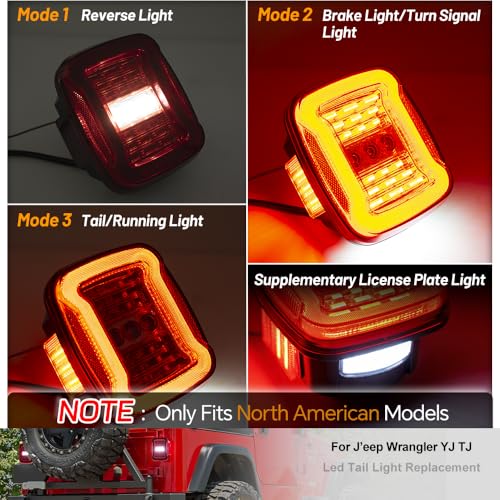 Mingrui test Led Tail Lights Kit for 87-95 J'eep Wrangler YJ, 1997-2006 TJ, J'eep CJ5 CJ7 CJ8 Red Led Brake Turn Signal Lights & White Reverse Light License Plate Lamps Red Lens Tailight Assembly - Image 2