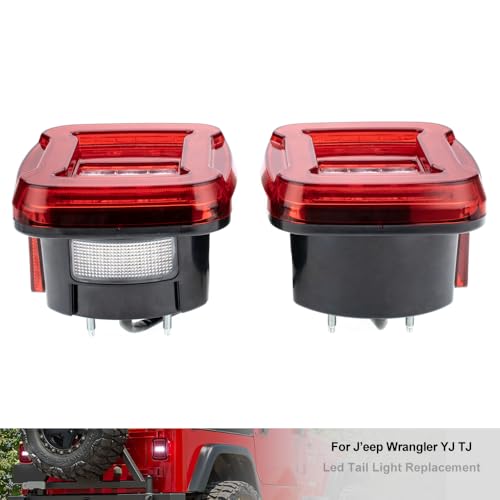 Mingrui test Led Tail Lights Kit for 87-95 J'eep Wrangler YJ, 1997-2006 TJ, J'eep CJ5 CJ7 CJ8 Red Led Brake Turn Signal Lights & White Reverse Light License Plate Lamps Red Lens Tailight Assembly - Image 3