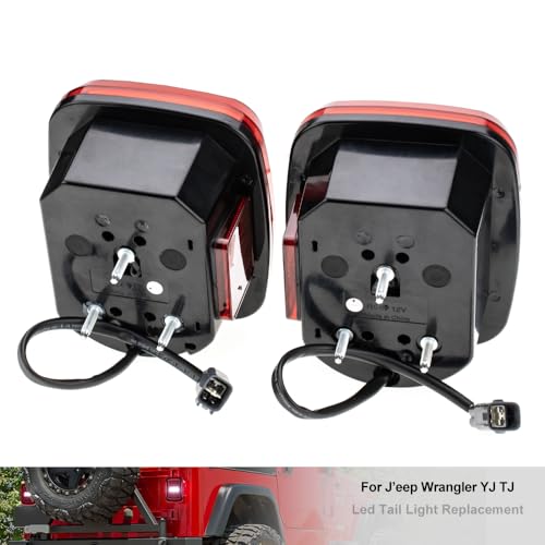 Mingrui test Led Tail Lights Kit for 87-95 J'eep Wrangler YJ, 1997-2006 TJ, J'eep CJ5 CJ7 CJ8 Red Led Brake Turn Signal Lights & White Reverse Light License Plate Lamps Red Lens Tailight Assembly - Image 4
